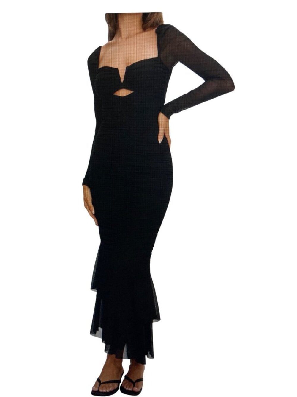 HERE COMES THE SUN  Nadia Long Sleeve Fishtail Midi Dress Black XL  NWT